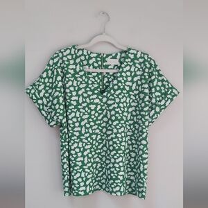 Melloday Green Floral Print Stretch Blouse Top